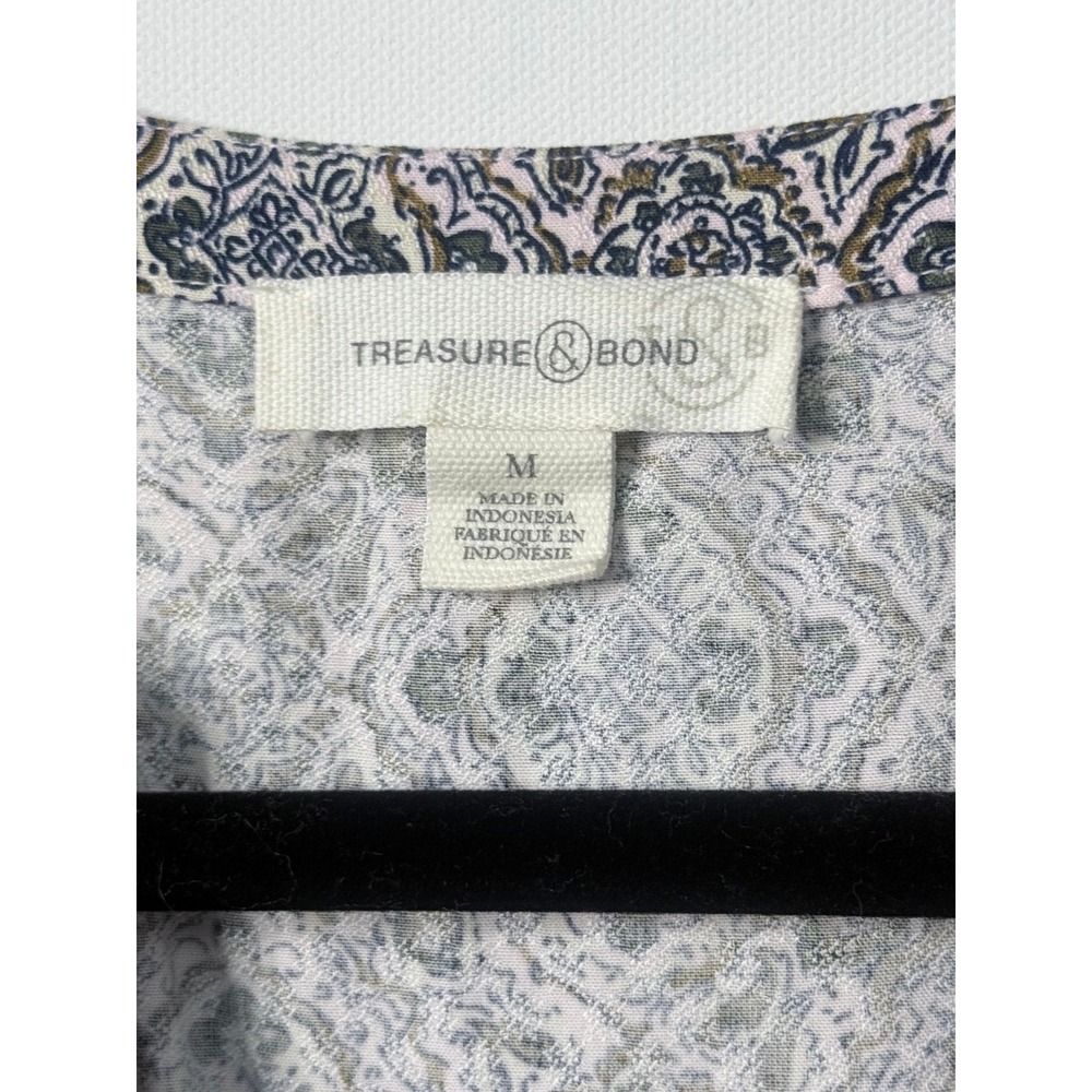 Treasure & Bond Medallion Print Boho Peplum Top Olive Green Medium - Picture 5 of 6